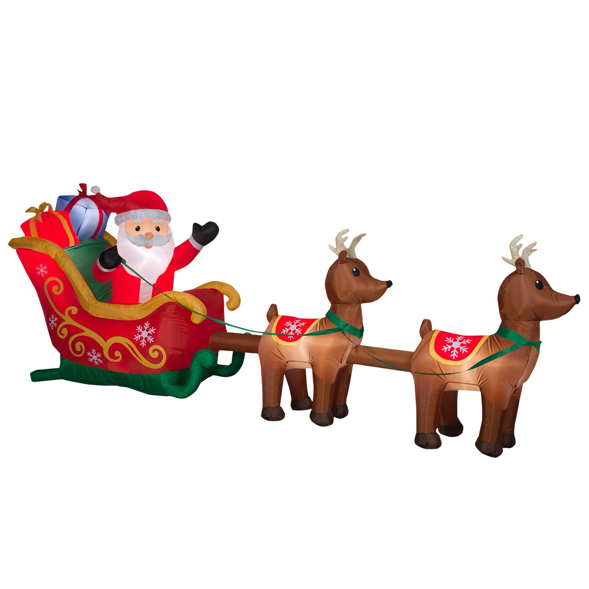 12.5′ inflatable santa in sleigh with reindeer outdoor christmas decor ...